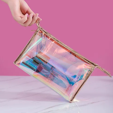 Holographic Laser Makeup Bag Waterproof TPU Transparent Travel Cosmetic Organizer Multipurpose Toiletry Wash Pouch For Women Girls