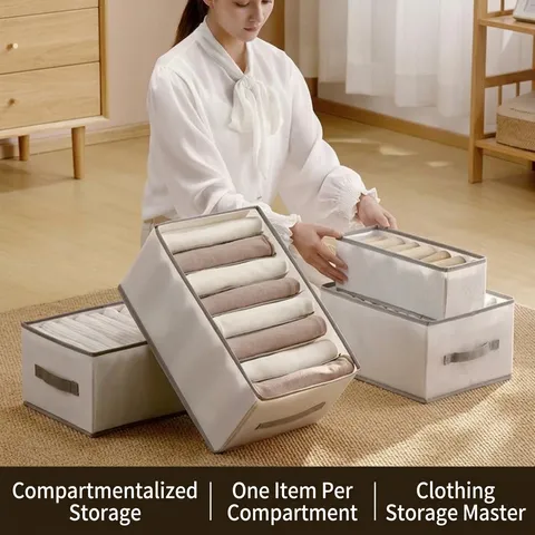 Foldable Clothes Organizer Box With Grids And Handle For Jeans T-shirt Wardrobe Drawer Divider Washable Mesh Storage Container