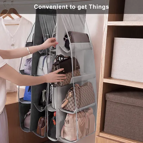 Hanging Handbag Organizer For Closet Dustproof Clear Purse Storage Holder Non-Woven PVC Double Sided Wardrobe Organizer Bag