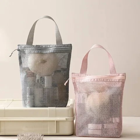 Portable Polyester Mesh Toiletry Bag Large Capacity Travel Wash Bag Breathable Quick Dry Organizer For Men Women Bathroom Storage