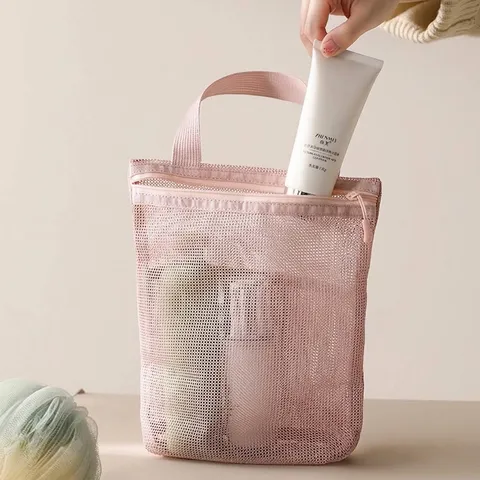 Portable Polyester Mesh Toiletry Bag Large Capacity Travel Wash Bag Breathable Quick Dry Organizer For Men Women Bathroom Storage