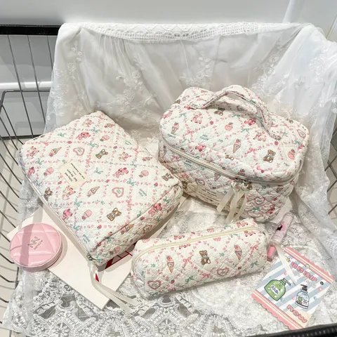 Bolsa de Maquillaje Coreana de Poliéster Acolchado de Burbujas Gran Capacidad Almacenamiento Portátil Patrón Elefante Oso Conejo