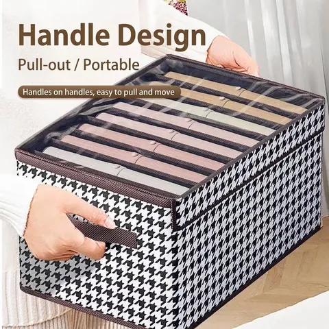 Houndstooth Pattern Clothes Storage Box With Lid Handle Foldable PP Board Divided Organizer Bin For Jeans Closet Drawer