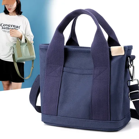 Large Capacity Canvas Tote Bag For Women Japanese Style Minimalist Handbag Daily Commute Lunch Bag Multi Pocket Crossbody Bag