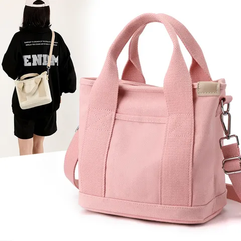 Large Capacity Canvas Tote Bag For Women Japanese Style Minimalist Handbag Daily Commute Lunch Bag Multi Pocket Crossbody Bag