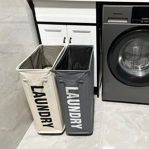 Slim Folding Laundry Basket With Wheels Oxford Fabric Waterproof Laundry Hamper For Bathroom Bedroom Laundry Room Organization