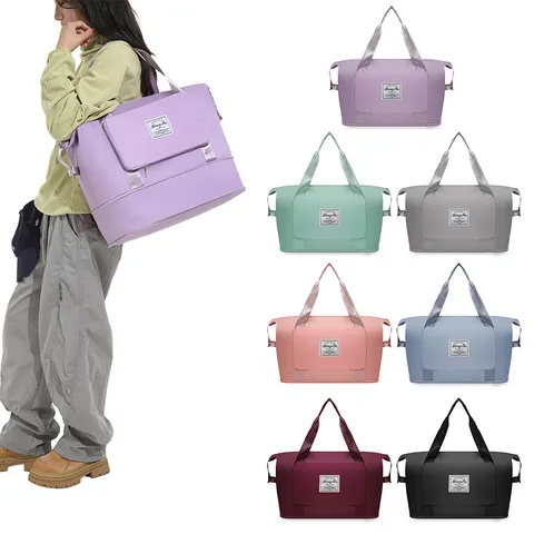 Foldable Large Capacity Waterproof Nylon Travel Bag Unisex Sports Fitness Handbag With Trolley Sleeve Luggage Organizer Weekender Gym Bag