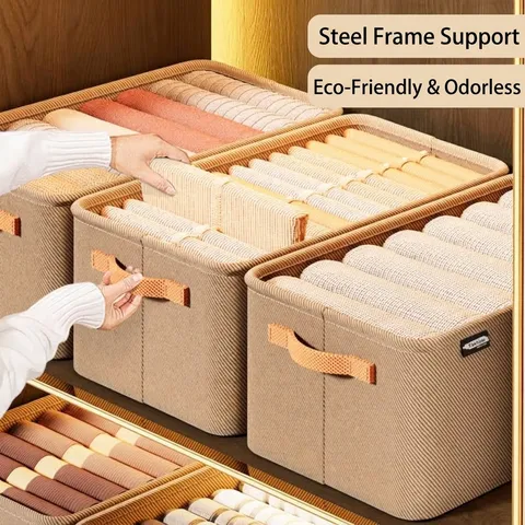 Foldable Non-woven Fabric Clothes Storage Box With Steel Frame Large Capacity Closet Organizer Drawer Divider For Pants Wardrobe Home
