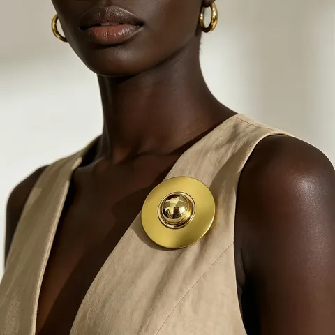 European American Two Tone Gold Silver Mirror Metal Round Brooch Minimalist Geometric Pin For Coat Suit Unisex Fashion Jewelry