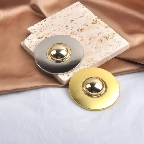 European American Two Tone Gold Silver Mirror Metal Round Brooch Minimalist Geometric Pin For Coat Suit Unisex Fashion Jewelry