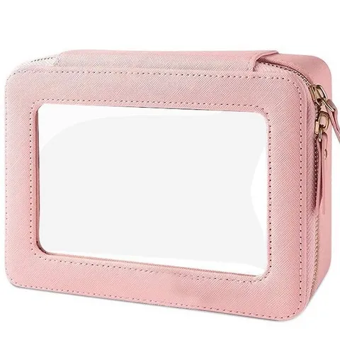 Borsa da Trucco Trasparente in PU Minimalista Trousse da Viaggio Chiara Custodia per Cosmetici Con Doppia Cerniera per Uomo Donna