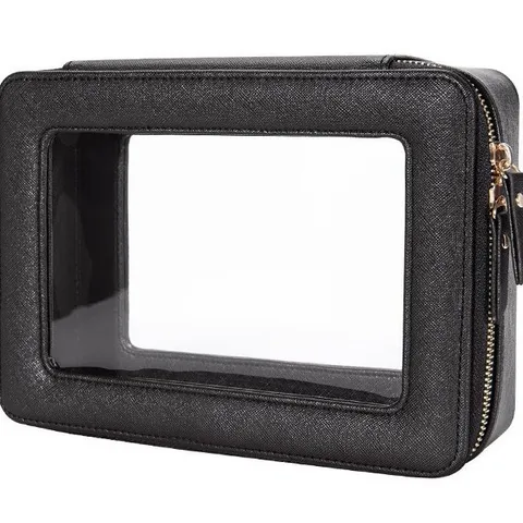 Borsa da Trucco Trasparente in PU Minimalista Trousse da Viaggio Chiara Custodia per Cosmetici Con Doppia Cerniera per Uomo Donna