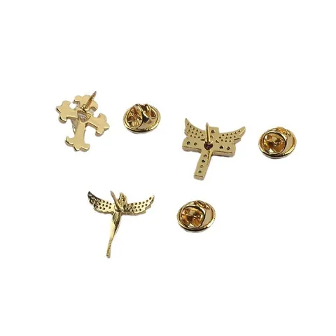 Mini Cross Angel Wing Brooch Pin For Women Men Copper Zirconia Anti-exposure Collar Pin Gothic Heart Rhinestone Jewelry