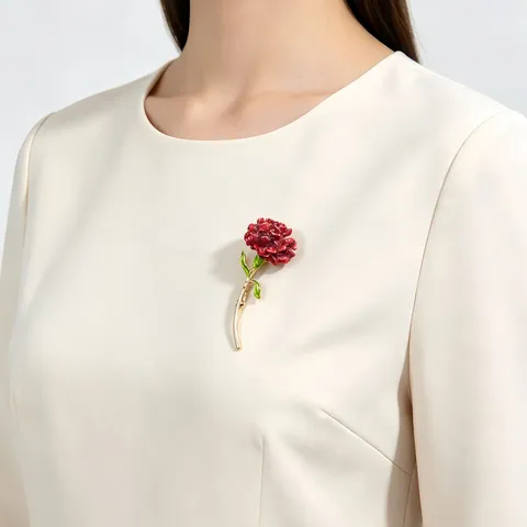 Korean Style Elegant Carnation Brooch Alloy Drip Oil Flower Corsage Pin For Women Suit Coat Jewelry Accessory Gift