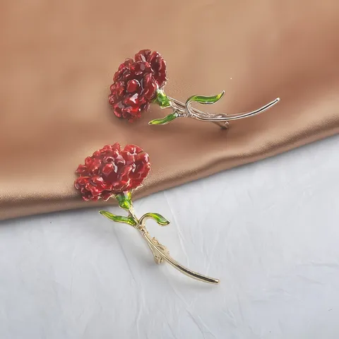 Korean Style Elegant Carnation Brooch Alloy Drip Oil Flower Corsage Pin For Women Suit Coat Jewelry Accessory Gift