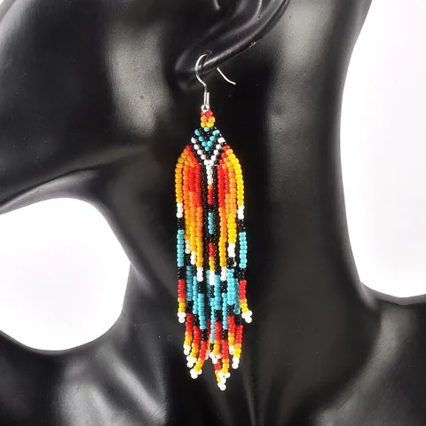 Bohemian Samenperle Quaste Ohrringe Handgefertigt Gewebt Ethnisch Floral Geometrisch Herz Lange Hängende Ohrringe Für Damen Sommer Strand Party Schmuck