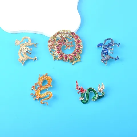 Chinesisches Tierkreisjahr Des Drachen Brosche Luxus Legierung Strass Drachen Nadel Für Mantel Jacke Mode Schmuck Zubehör Für Herren Damen