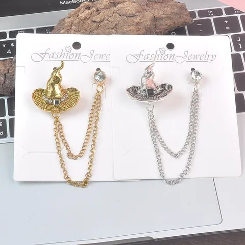 Vintage Legierung Tier Wolf Adler Wappen Zaubererhut Brosche Doppelkette Strass Anstecknadel Schmuck Für Damen Herren Mantel Zubehör