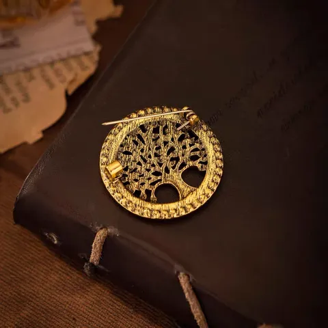 Broche Arbre de Vie en Alliage Vintage Incrustée de Strass Épingle de Revers Ronde Antique pour Costume Mariage Bijoux