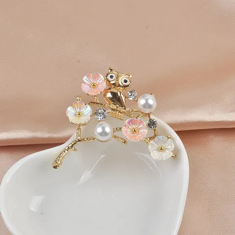 Fashion Enamel Peace Dove Owl Brooch For Women Gold Alloy Rhinestone Artificial Pearl Pins Suit Cardigan Accessory Jewelry