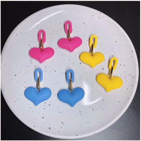 Pendientes Colgantes de Corazón de Resina Mate para Mujer Pendientes de Botón de Corazón Coloridos Joyería de Moda Regalo