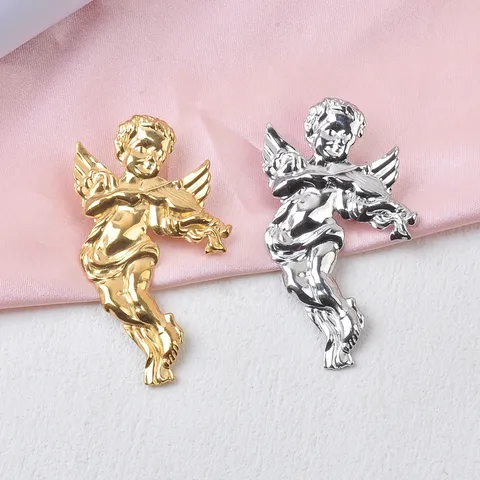 Broche de Acero Inoxidable de Ángel Vintage Europeo para Mujer Hombre Cupido Tocando el Violín Pin Oro Plata Joyería