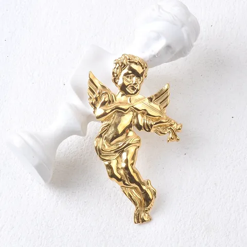 Broche de Acero Inoxidable de Ángel Vintage Europeo para Mujer Hombre Cupido Tocando el Violín Pin Oro Plata Joyería