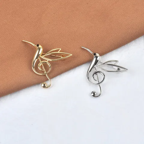 Vintage Kreative Hohl Vogel Brosche Legierung Künstliche Perle Kolibri Violinschlüssel Pin Gold Silber Plattiert Schmuck Damen