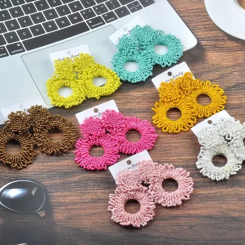 Handgefertigte Glasperlen Rund Tropfen Ohrringe Böhmisch Übertrieben Geometrisch Statement Ohrringe Mit Silberstift Damen Schmuck