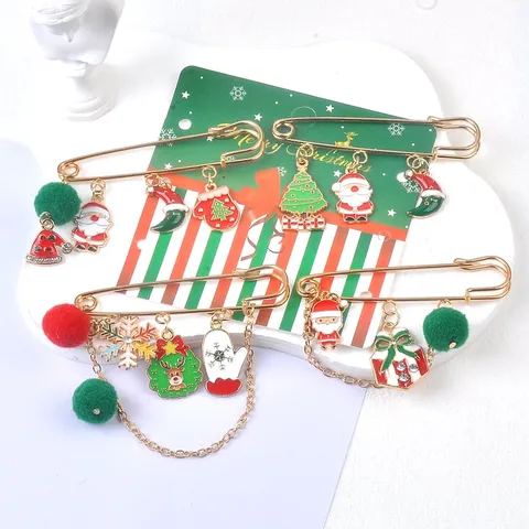 Weihnachtsbrosche Sicherheitsnadel Legierung Emaille Weihnachtsmann Baum Elch Pompon Brosche Für Damen Herren Mantel Zubehör