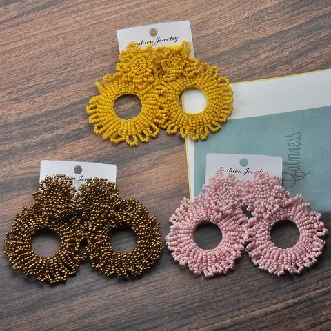 Handgefertigte Glasperlen Rund Tropfen Ohrringe Böhmisch Übertrieben Geometrisch Statement Ohrringe Mit Silberstift Damen Schmuck