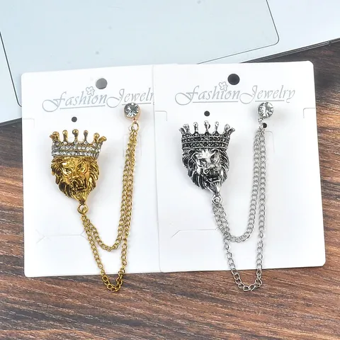Vintage Herren Löwenkopf Anker Kette Brosche Legierung Strass Anzug Reversnadel Abzeichen Für Mantel Formelle Hochzeit Bankett Schmuck Geschenk