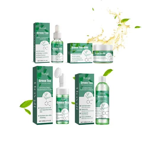 Hoygi Green Tea Moisturizing Facial Skincare Series Deep Cleansing Hydrating Toner Serum Cleanser Clay Mask Skin Care