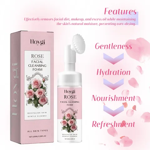 Hoygi Rosa Schiuma Detergente Viso Pulizia Profonda Controllo Sebo Pori Rinfrescante Delicato Pelle