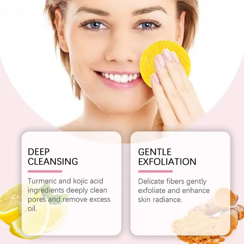 Discos Limpiadores Faciales de Cúrcuma y Ácido Kójico Exfoliación Suave Limpieza Profunda Iluminador de Piel de Algodón