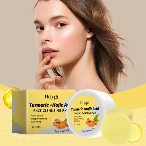 HOYGI Almohadillas Limpiadoras Faciales de Cúrcuma y Ácido Kójico Limpieza Profunda Exfoliante Aclaradora Cuidado Facial Tarro