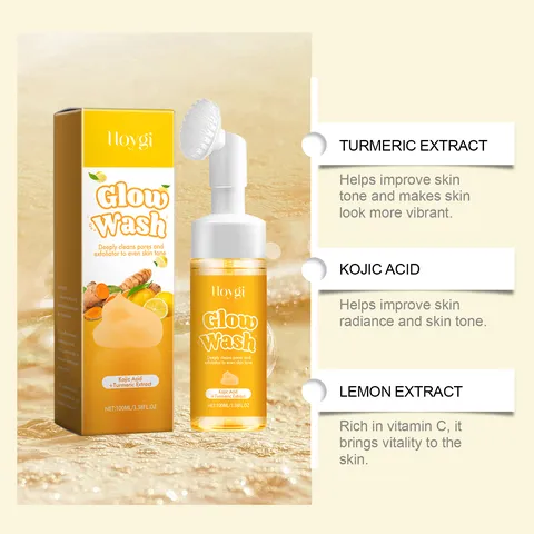 Nettoyant Visage au Curcuma Nettoyage Profond Exfoliation Douce Éclaircissant Gel Nettoyant avec Tête de Brosse Soin de la Peau