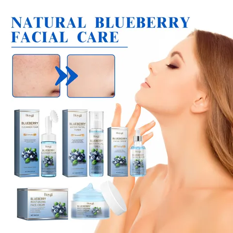 Natural Blueberry Facial Cleanser Serum Toner Face Cream Deep Cleansing Anti Aging Moisturizing Skincare Product