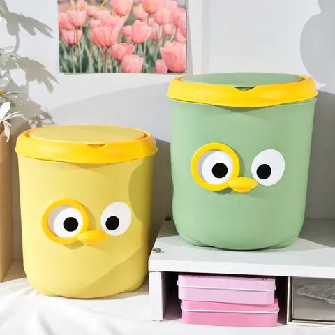 Mini Poubelle de Bureau Mignonne Forme de Canard en Plastique avec Couvercle pour Bureau Chambre Organisation de Rangement