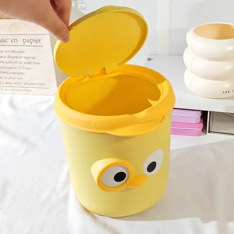 Mini Poubelle de Bureau Mignonne Forme de Canard en Plastique avec Couvercle pour Bureau Chambre Organisation de Rangement