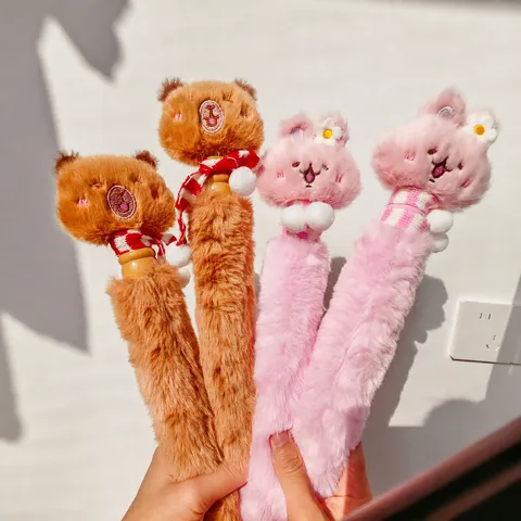 Giant Plush Cartoon Animal Ballpoint Pen Soft Stuffed Bear Rabbit Gel Pen Writing Stationery Gift