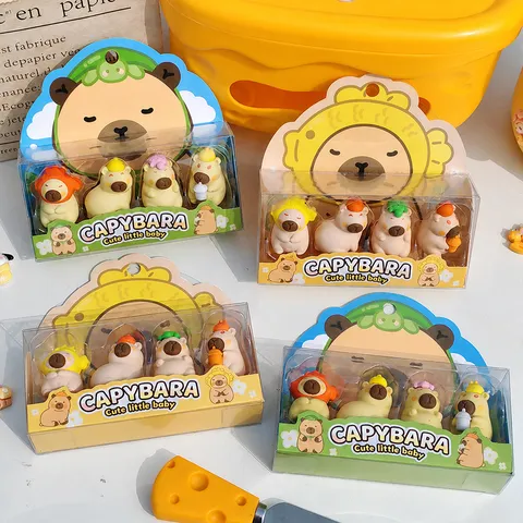 Leuke Capybara Gum Set Cartoon Dier Rubber Gommen Voor Kinderen Studenten School Kantoorartikelen Geschenkendoos