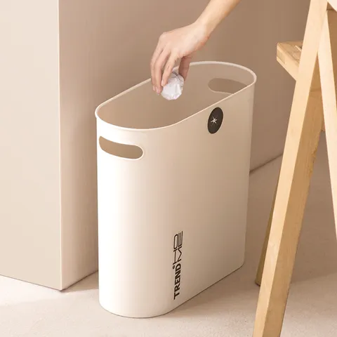 Papelera de Hueco Estrecho Papelera de Plástico Delgada Diseño Sin Tapa Con Anillo de Fijación de Bolsa Para Hogar Cocina Baño Sala de Estar