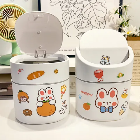 Mini Desktop Mülleimer Süßer Cartoon Kunststoff Aufbewahrungseimer Mit Drückdeckel Für Wohnheim Büro Zuhause