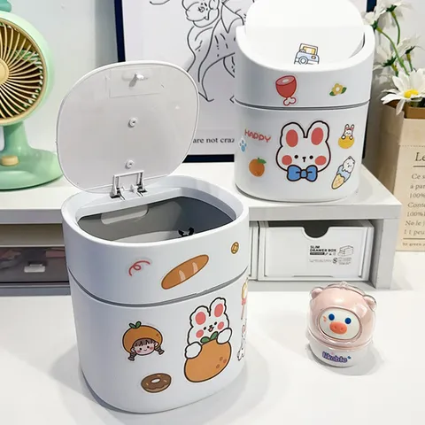 Mini Desktop Mülleimer Süßer Cartoon Kunststoff Aufbewahrungseimer Mit Drückdeckel Für Wohnheim Büro Zuhause