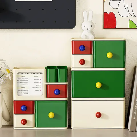 Boîte de Rangement de Bureau en Plastique Empilable Organisateur de Tiroir Anti-Poussière Pour Papeterie Articles Divers Maquillage Contenant de Bureau