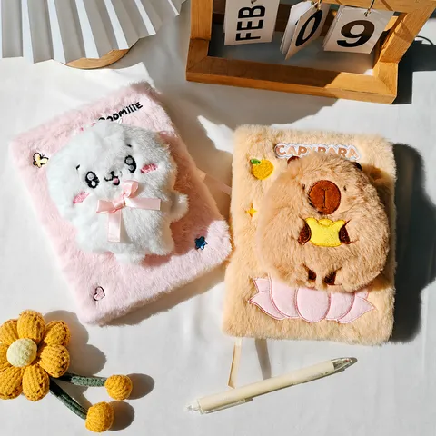 Cute Capybara Plush A5 Notebook Kawaii Diary Memo Pad With Detachable Pendant Cartoon Stationery Gift