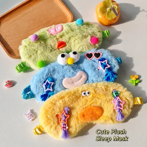 Cute Funny Plush Eye Mask Cartoon Soft Blindfold For Sleeping Rest Student Travel Eye Patch Sleep Aid Home Travel Women