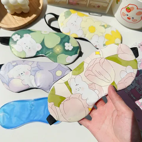 Masque de Sommeil Imprimé Lapin de Dessin Animé Mignon Ombrage Doux Respirant Repos de Voyage Housse pour Yeux Pour Femmes Hommes