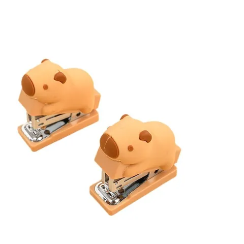 Set de Mini Agrafeuse Capybara Mignon Animal de Dessin Animé Étudiant Bureau Machine à Relier Portable avec Agrafes Papeterie